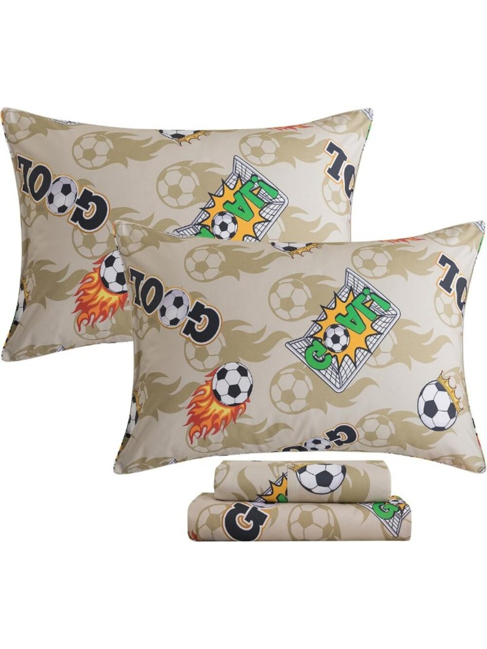 Sage Green Soccer Queen Bedding Set, 100% Cotton Soft & Breathable, 4-Piece